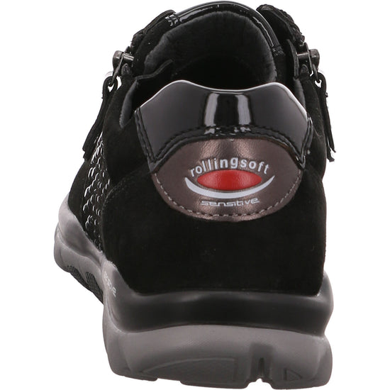 Gabor rolling soft shoes Black 36.968.87 נעל סניקרס עם ריצ'רץ' עור עם פייטים צבע שחור נשים