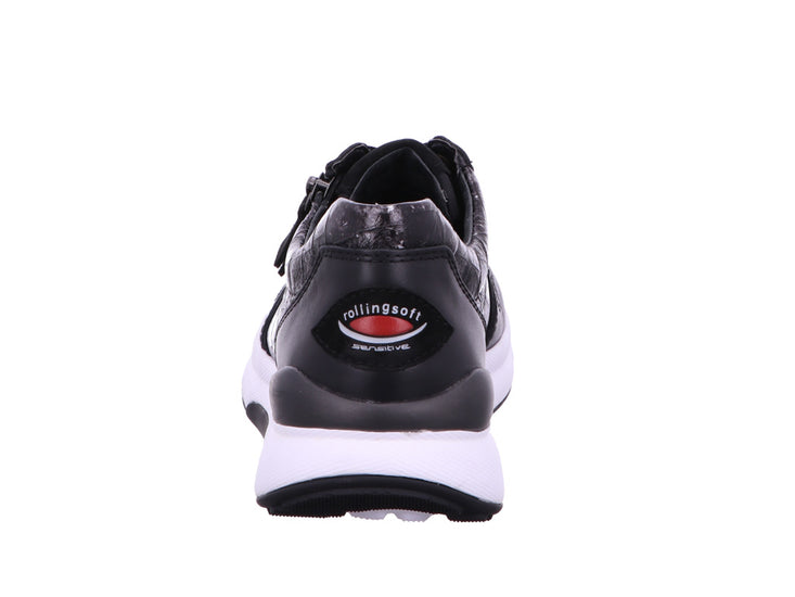 Gabor rolling soft shoes Black 36.905.97 נעל סניקרס עם ריצ'רץ' דמוי עור תנין צבע שחור נשים