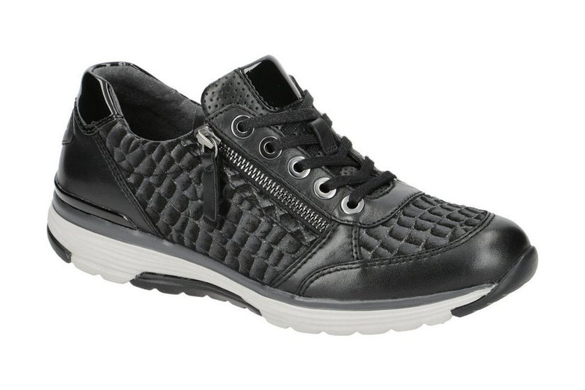 Gabor rolling soft shoes Black 36.973.37 נעל סניקרס עם ריצ'רץ' דמוי עור נחש צבע שחור נשים